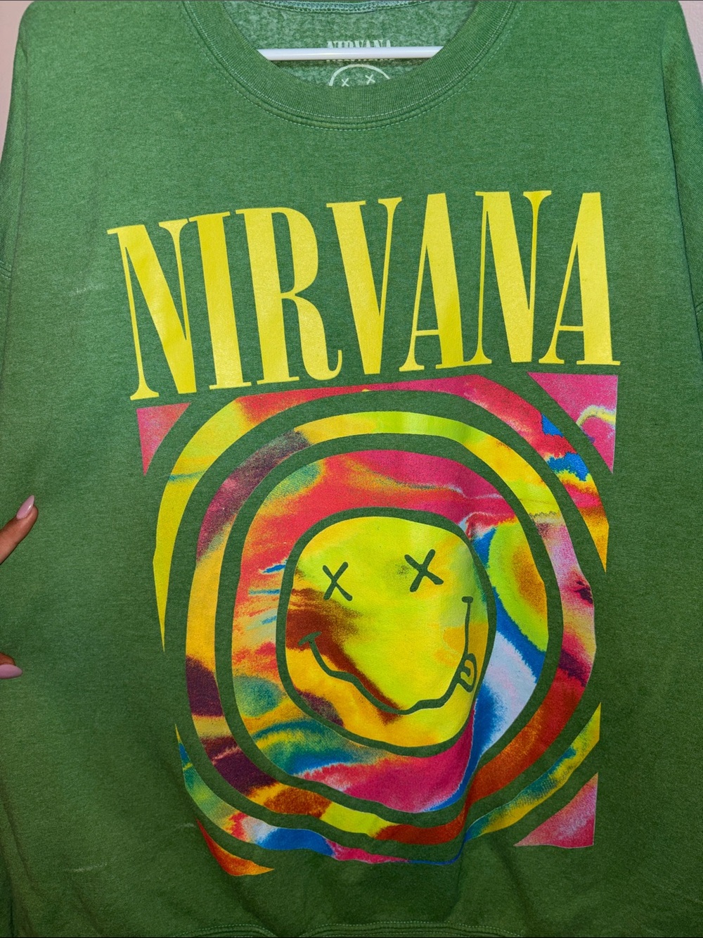 NIRVANA Green Crewneck with Multicolor Smiley Graphic - Picture 6 of 6